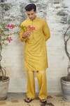 Philocaly_Yellow Cotton Silk Embroidery Florence Solara Kurta _Online_at_Aza_Fashions