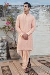 Buy_Philocaly_Peach Georgette Embroidery Gardenia Caspian Kurta _at_Aza_Fashions