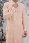 Philocaly_Peach Georgette Embroidery Gardenia Caspian Kurta _Online_at_Aza_Fashions