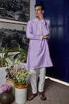 Philocaly_Purple Cotton Silk Embroidery Mirror Crest Kairos Kurta With Trouser _Online_at_Aza_Fashions