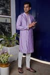 Shop_Philocaly_Purple Cotton Silk Embroidery Mirror Crest Kairos Kurta With Trouser _Online_at_Aza_Fashions