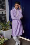 Philocaly_Purple Cotton Silk Embroidery Mirror Crest Kairos Kurta With Trouser _at_Aza_Fashions