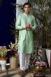 Buy_Philocaly_Green Cotton Silk Embroidery Gul Eden Yoke Kurta With Trouser _at_Aza_Fashions