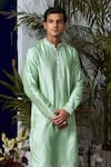 Shop_Philocaly_Green Cotton Silk Embroidery Gul Eden Yoke Kurta With Trouser _Online_at_Aza_Fashions