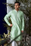 Philocaly_Green Cotton Silk Embroidery Gul Eden Yoke Kurta With Trouser _at_Aza_Fashions