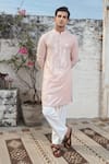 Buy_Philocaly_Pink Pure Silk Georgette Embroidered Sequin Zephyr Kurta _at_Aza_Fashions