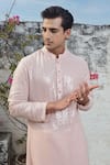 Philocaly_Pink Pure Silk Georgette Embroidered Sequin Zephyr Kurta _at_Aza_Fashions