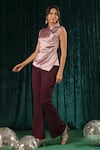 Buy_B'Infinite_Pink Satin Wrap Ring Top With Trouser For Kids_at_Aza_Fashions