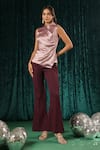 B'Infinite_Pink Satin Wrap Ring Top With Trouser For Kids_Online_at_Aza_Fashions