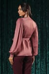 Shop_B'Infinite_Pink Satin Blush Wrap Side Knot Top For Kids_at_Aza_Fashions