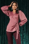 B'Infinite_Pink Satin Blush Wrap Side Knot Top For Kids_Online_at_Aza_Fashions