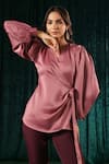 B'Infinite_Pink Satin Blush Wrap Side Knot Top For Kids_at_Aza_Fashions