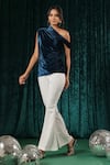 Buy_B'Infinite_Blue Velvet Celestial Off Shoulder Top With Trouser For Kids_at_Aza_Fashions