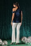 Shop_B'Infinite_Blue Velvet Celestial Off Shoulder Top With Trouser For Kids_at_Aza_Fashions