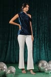 Buy_B'Infinite_Blue Velvet Celestial Off Shoulder Top With Trouser For Kids_Online_at_Aza_Fashions