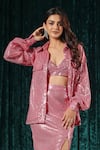 Buy_B'Infinite_Pink Sequenced Lycra Embellished Sequins Blossom Dazzling Shirt With Bralette For Kids_at_Aza_Fashions