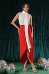 Buy_B'Infinite_Red Crepe Vermilion Asymmetric Skirt _at_Aza_Fashions