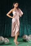 Shop_B'Infinite_Pink Satin Classic Metallic One Shoulder Dress For Kids_Online_at_Aza_Fashions