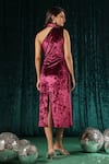 Shop_B'Infinite_Maroon Velvet Rasin Asymmetrical Ruffle Dress For Kids_at_Aza_Fashions