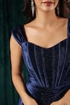 B'Infinite_Blue Velvet Sapphire Slit Evening Dress For Kids_at_Aza_Fashions