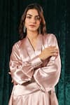 Shop_B'Infinite_Pink Satin Overlap Classic Metallic Wrap Dress _Online_at_Aza_Fashions