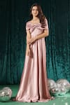 Buy_B'Infinite_Pink Satin Twist Front Off Shoulder Dress For Kids_at_Aza_Fashions