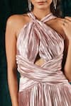 Shop_B'Infinite_Pink Satin Classic Metallic Pleated Halter Dress For Kids