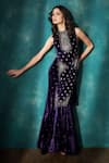 Buy_Sawan Gandhi_Purple Velvet Embroidered Cut Dana Round Kurta And Sharara Set _at_Aza_Fashions