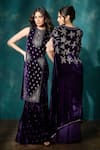 Shop_Sawan Gandhi_Purple Velvet Embroidered Cut Dana Round Kurta And Sharara Set _at_Aza_Fashions