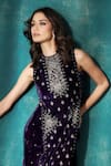 Sawan Gandhi_Purple Velvet Embroidered Cut Dana Round Kurta And Sharara Set _Online_at_Aza_Fashions