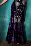 Buy_Sawan Gandhi_Purple Velvet Embroidered Cut Dana Round Kurta And Sharara Set _Online_at_Aza_Fashions