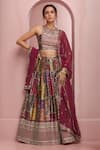 Buy_Samyukta Singhania_Multi Color Blouse And Lehenga Dull Satin Printed Floral Round Jaal Set _at_Aza_Fashions