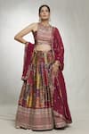 Samyukta Singhania_Multi Color Blouse And Lehenga Dull Satin Printed Floral Round Jaal Set 