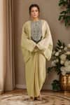 Buy_Prisho_Gold Embroidery Zardozi Round Kaftan Skirt Set _at_Aza_Fashions