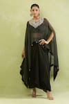 Prisho_Black Cotton, Chiffon Sequins, Beads, Zari Embroidered Kaftan And Blouse Set _at_Aza_Fashions