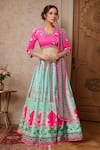 Buy_Samyukta Singhania_Pink Raw Silk Print Padma Bloom Glass Neck Lotus Lehenga Set _at_Aza_Fashions