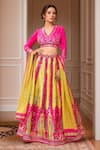 Buy_Samyukta Singhania_Pink Raw Silk Print Baroque Bloom V Blossom Art Embroidered Lehenga Set _at_Aza_Fashions