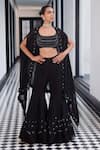 Buy_Charu and Vasundhara_Black Taffeta Tasser Viscose Embroidery Florence Cape And Sharara Pant Set _at_Aza_Fashions