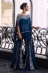 Buy_Charu and Vasundhara_Blue Taffeta Tasser Viscose Embroidery Fae Bloom Cape Top And Sharara Pant Set _at_Aza_Fashions