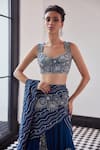 Shop_Charu and Vasundhara_Blue Taffeta Tasser Fiona Bloom Wave Pre-draped Lehenga Saree With Blouse _Online_at_Aza_Fashions