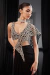 Buy_Charu and Vasundhara_Black Taffeta Net Francesca Fiore Jaal Palla Pre-draped Saree With Blouse _Online_at_Aza_Fashions