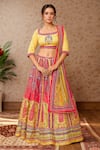 Buy_Samyukta Singhania_Yellow Raw Silk Print Mughal Garden Semi Round Lehenga Set _at_Aza_Fashions