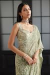 Charu and Vasundhara_Green Tafetta Tussar Viscose Organza Frida And Bead Pre-draped Saree With Blouse _Online_at_Aza_Fashions