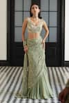 Buy_Charu and Vasundhara_Green Tafetta Tussar Viscose Organza Frida And Bead Pre-draped Saree With Blouse _Online_at_Aza_Fashions