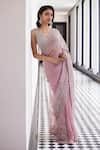 Shop_Charu and Vasundhara_Pink Tafetta Tussar Stretch Fenton And Cutdana Pre-draped Saree With Blouse _Online_at_Aza_Fashions