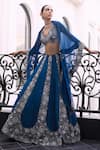 Buy_Charu and Vasundhara_Blue Tafetta Tussar Viscose Organza Embroidered Sequin Farah Lehenga Set _at_Aza_Fashions