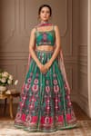 Buy_Samyukta Singhania_Green Raw Silk Print Mosaic Bloom Square Floweret Lehenga Set_at_Aza_Fashions