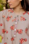 Juanita by Shubhda_Beige Chanderi Hand Block Print Resham Round Floral Kurta With Pant _Online_at_Aza_Fashions