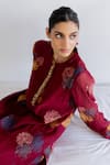 Buy_Juanita by Shubhda_Maroon Chanderi Hand Block Print Floral Collar Kurta And Pant Co-ord Set _Online_at_Aza_Fashions