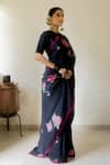 Shop_Juanita by Shubhda_Black Silk Printed Dahlia High Saree With Blouse _at_Aza_Fashions